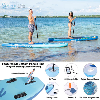 Inflatable Paddle Board - Stable Non-Slip Deck, 10'6", Portable, Blue