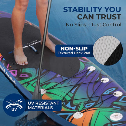 Inflatable Paddle Board - Stable Non-Slip Deck, 10'6", Blue