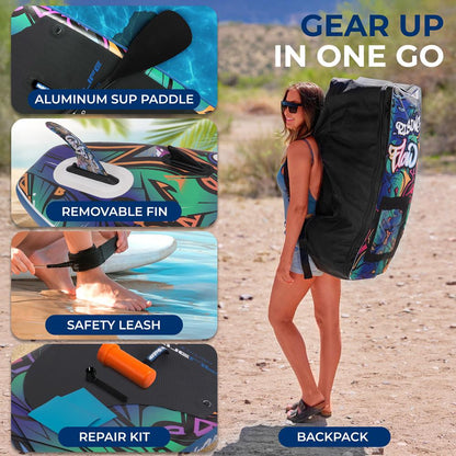 Inflatable Paddle Board - Stable Non-Slip Deck, 10'6", Blue