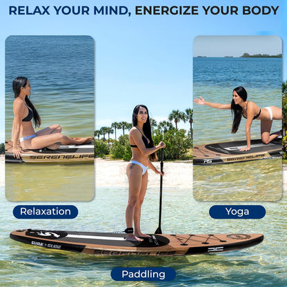 Inflatable Paddle Board - Stable Non-Slip Deck, 10'6", Wood Finish