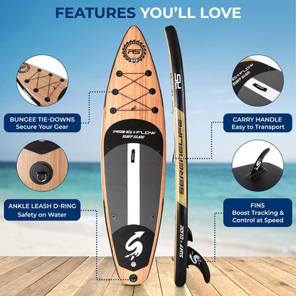 Inflatable Paddle Board - Stable Non-Slip Deck, 10'6", Wood Finish