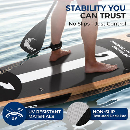 Inflatable Paddle Board - Stable Non-Slip Deck, 10'6", Wood Finish