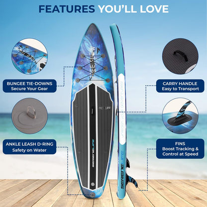 Inflatable Paddle Board - Stable Non-Slip Deck, 10'6", Space Blue