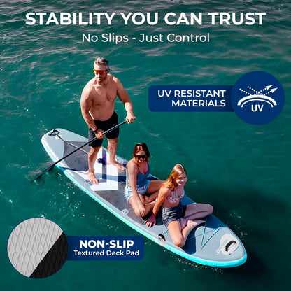 Inflatable SUP for 2 Adults & Child - Stable Non-Slip Deck, 440 lbs Capacity
