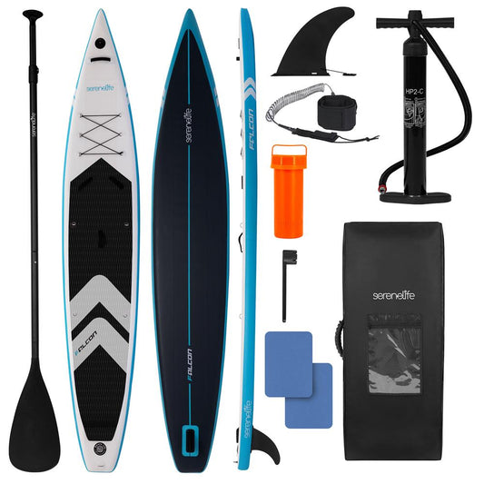 Free-Flow Stand-Up Paddle-Board - Woven Drop-Stitch And Double Layer Side Inflatable Sup With Double-Action Hand Pump, 3-Shaft Aluminum Paddle, Leash, Fin, Repair Kit, And Backpack (Black)