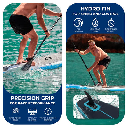 Free-Flow Stand-Up Paddle-Board - Woven Drop-Stitch And Double Layer Side Inflatable Sup With Double-Action Hand Pump, 3-Shaft Aluminum Paddle, Leash, Fin, Repair Kit, And Backpack (Black)