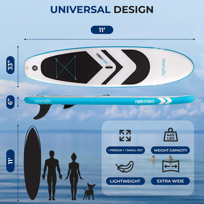 11' Inflatable SUP, Pet-Friendly, Non-Slip EVA Deck, 440 lbs Capacity