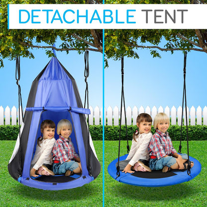 Tree Swing Tent for Kids - Relaxing Fun, Padded Seat, Blue