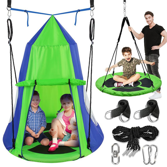 Kids Hanging Tent Swing, Outdoor Fun, Waterproof, Green