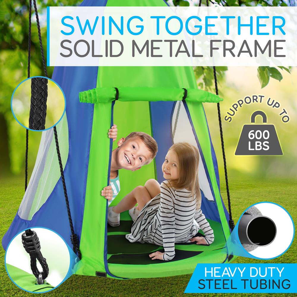Kids Hanging Tent Swing, Outdoor Fun, Waterproof, Green – Pyle USA
