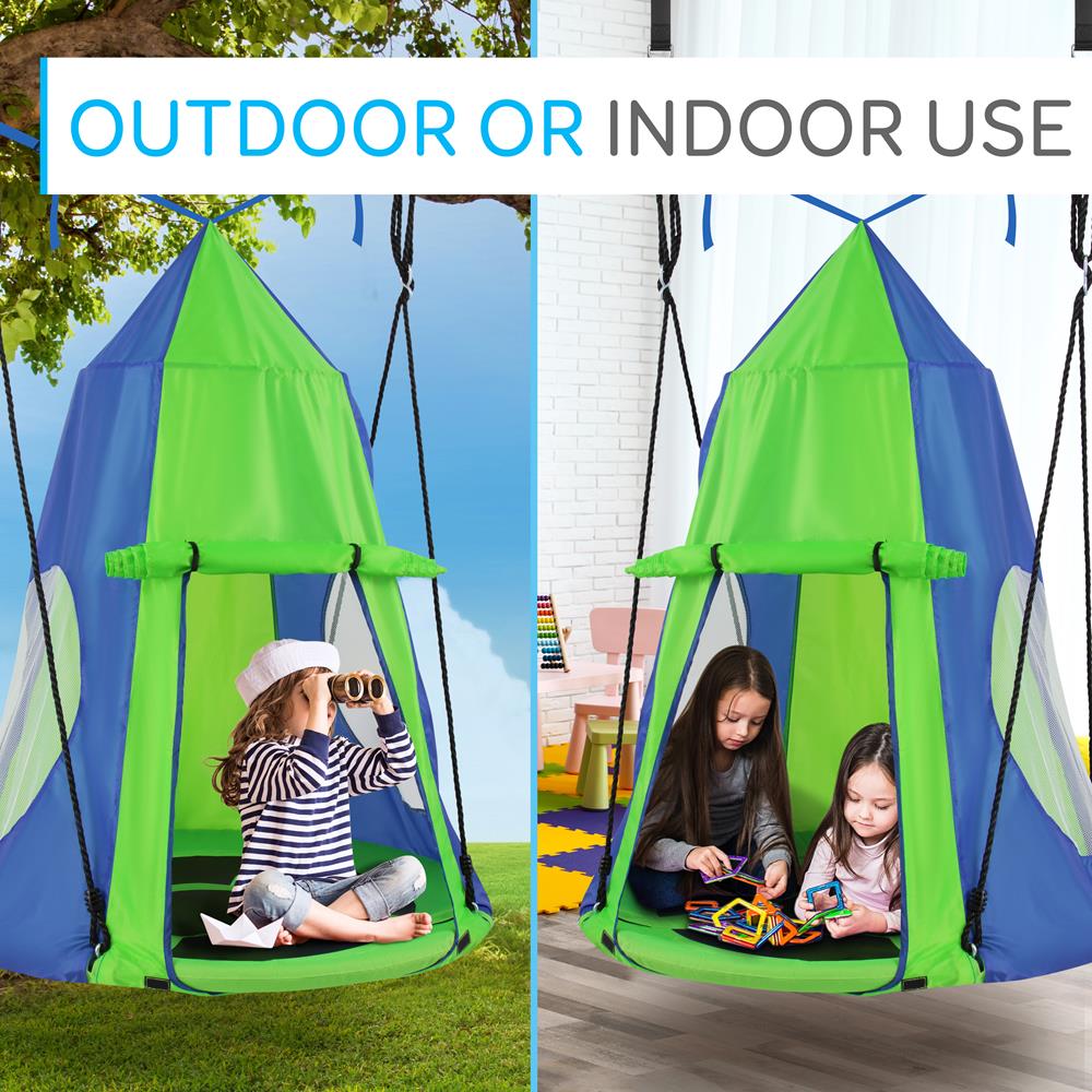 Kids Hanging Tent Swing, Outdoor Fun, Waterproof, Green – Pyle USA