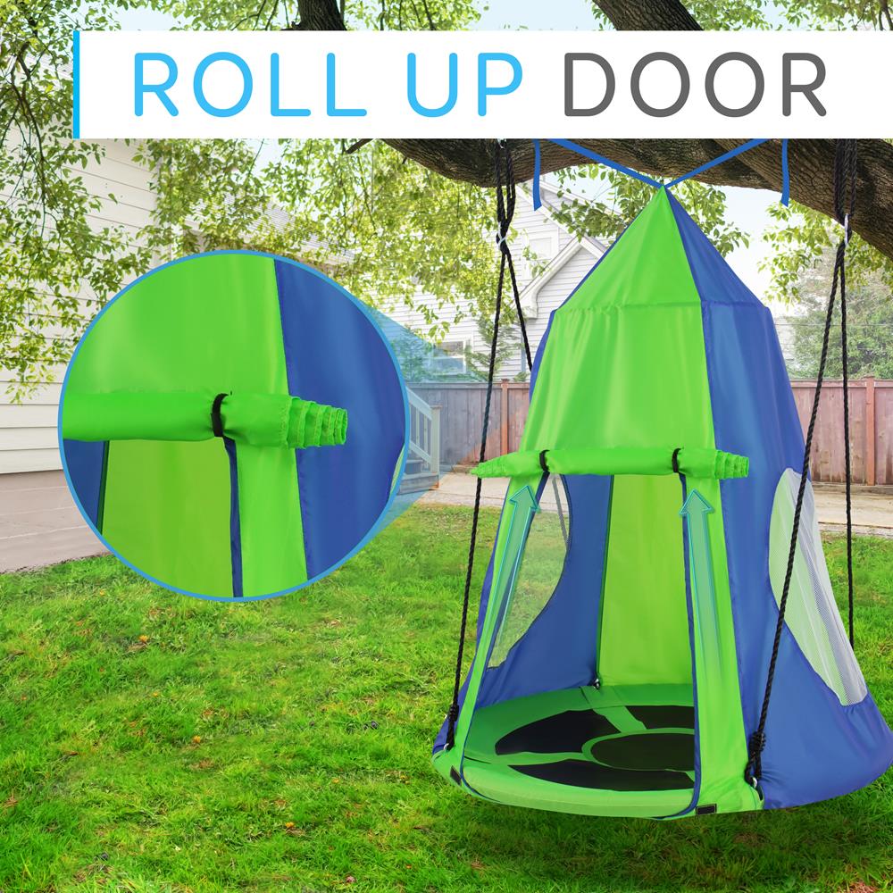 Kids Hanging Tent Swing, Outdoor Fun, Waterproof, Green – Pyle USA