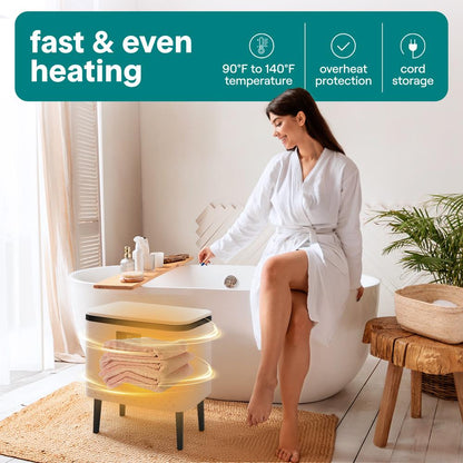 Rectangular Towel Warmer Bucket - Large Capacity Single Touch Towel & Blanket Warmer With Built-In Wifi Capability (Black)
