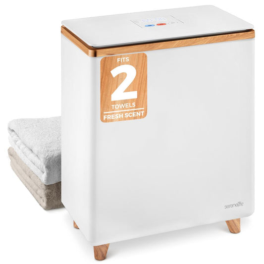 Towel Warmer with Auto Shut-Off, Stainless Steel, Natural Wood Finish