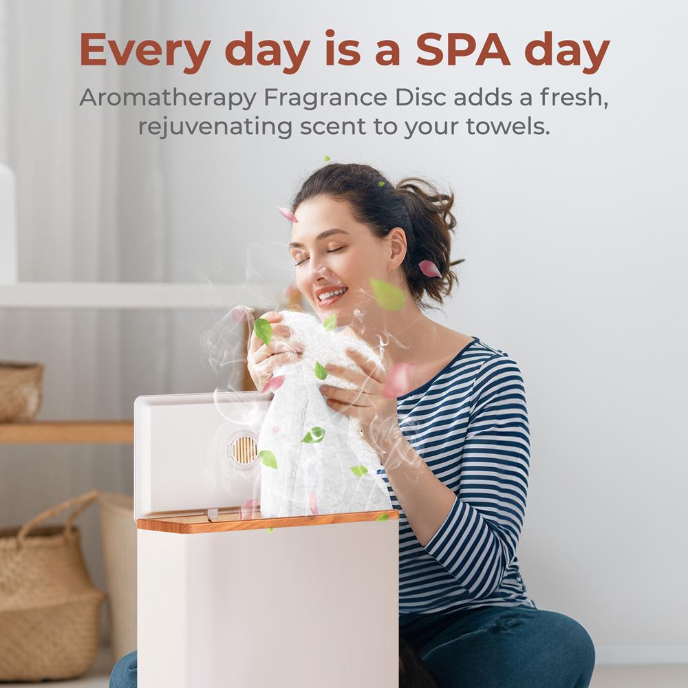 Towel Warmer with Auto Shut-Off, Stainless Steel, Natural Wood Finish - Thumbnail 3