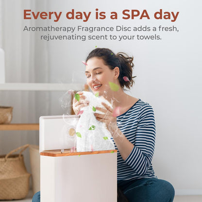 Towel Warmer with Auto Shut-Off, Stainless Steel, Natural Wood Finish