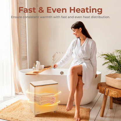 Towel Warmer with Auto Shut-Off, Stainless Steel, Natural Wood Finish