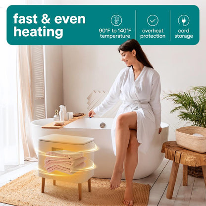 Rectangular Towel Warmer Bucket - Large Capacity Single Touch Towel & Blanket Warmer (White)