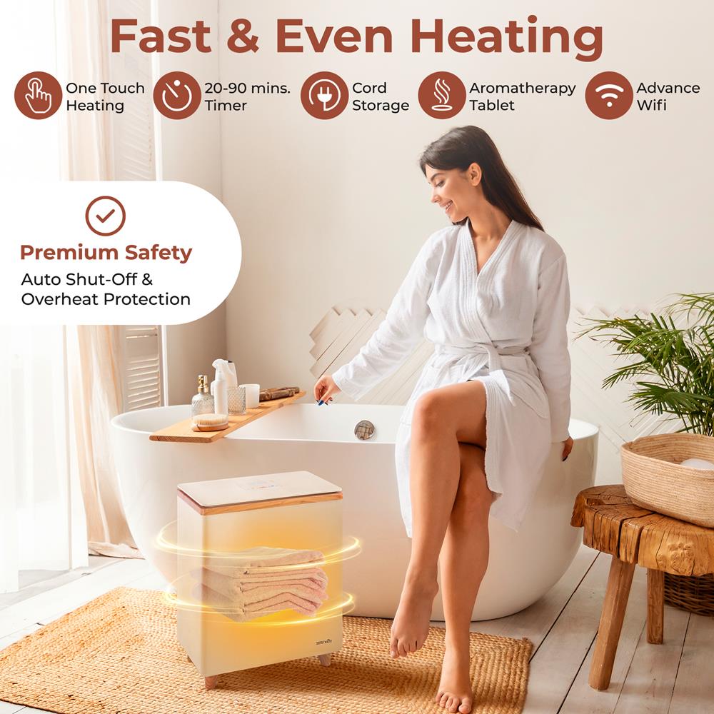 WiFi Towel Warmer - Spa Comfort, Auto Shut-Off, Rose Gold - Thumbnail 3