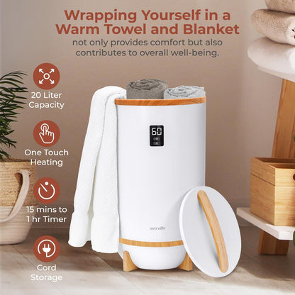 Towel & Blanket Warmer - Quick Heat, 2 Towel Capacity, Auto Shut-Off, White