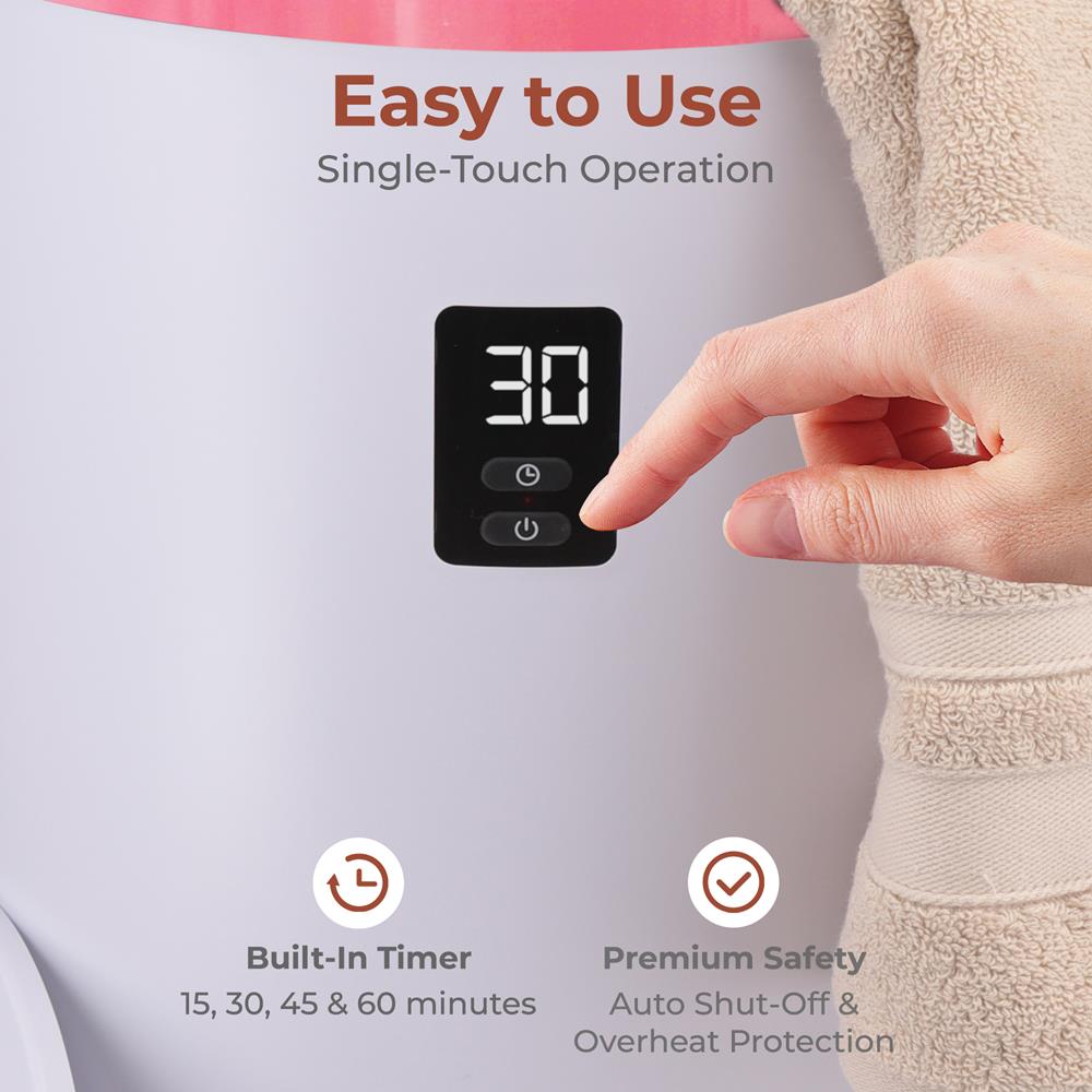 Portable Towel Warmer, Quick Heat, Auto Shut-Off, Pink - Thumbnail 3