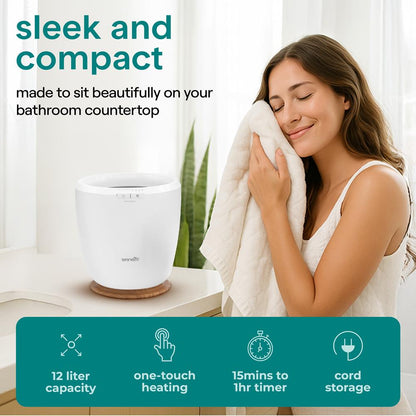 Towel Warmer Bucket - Quick Heating, 12L Capacity, Auto Shut-Off, Natural