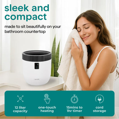 Towel Warmer Bucket, Auto Shut-Off, 12L Capacity, Adjustable Timer