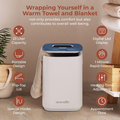 Towel Warmer Bucket - 23L Capacity Hot Towel Warmer With Timer Function, Fits Up To Two Oversized Towels For Bathroom (Blue Snow)