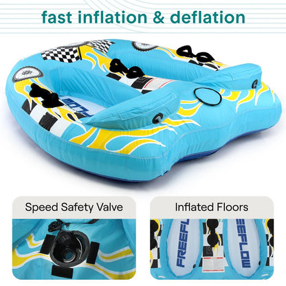 Inflatable Towable Tube for 2, Fast Inflation, Heavy-Duty PVC, Blue