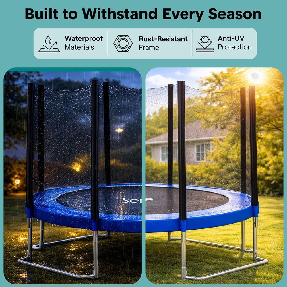 10FT Outdoor Trampoline, Safe Jumping, Reinforced Mat, Blue – Pyle USA