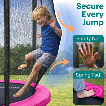 10FT Outdoor Trampoline, Safe Jumping, Reinforced Mat, Pink