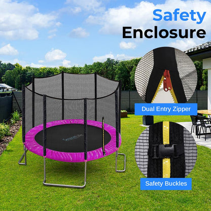 10FT Outdoor Trampoline, Safe Jumping, Reinforced Mat, Pink