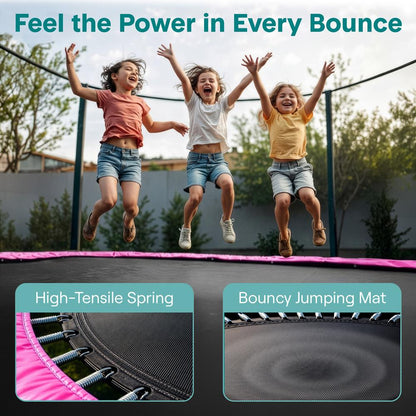 10FT Outdoor Trampoline, Safe Jumping, Reinforced Mat, Pink