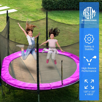 10FT Outdoor Trampoline, Safe Jumping, Reinforced Mat, Pink