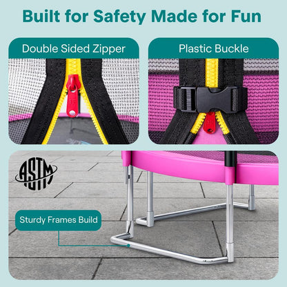 10FT Outdoor Trampoline, Safe Jumping, Reinforced Mat, Pink