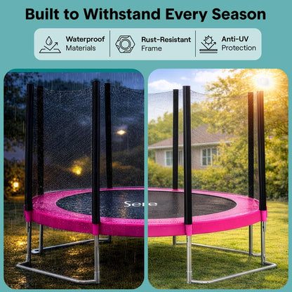 10FT Outdoor Trampoline, Safe Jumping, Reinforced Mat, Pink