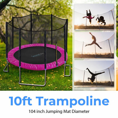 10FT Outdoor Trampoline, Safe Jumping, Reinforced Mat, Pink