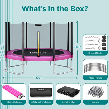 10FT Outdoor Trampoline, Safe Jumping, Reinforced Mat, Pink