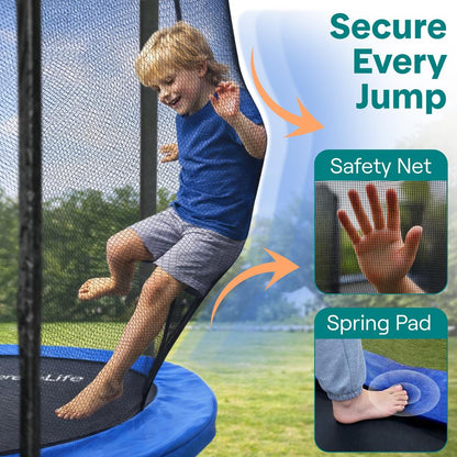 12FT Outdoor Trampoline - Safe Jumping, Reinforced Mat, Blue