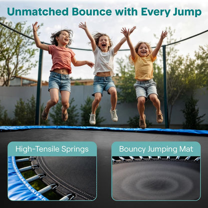 12FT Outdoor Trampoline - Safe Jumping, Reinforced Mat, Blue