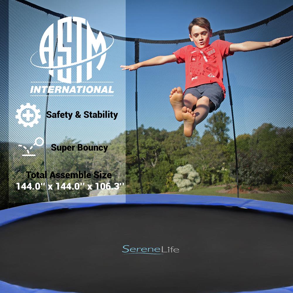12FT Outdoor Trampoline - Safe Jumping, Reinforced Mat, Blue