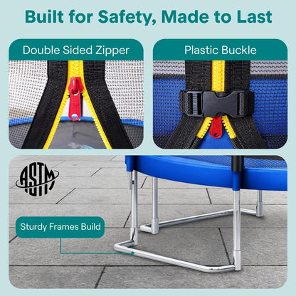 12FT Outdoor Trampoline - Safe Jumping, Reinforced Mat, Blue