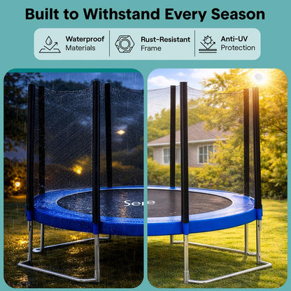 12FT Outdoor Trampoline - Safe Jumping, Reinforced Mat, Blue