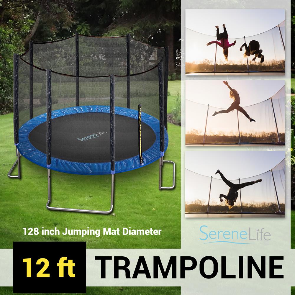 12FT Outdoor Trampoline - Safe Jumping, Reinforced Mat, Blue