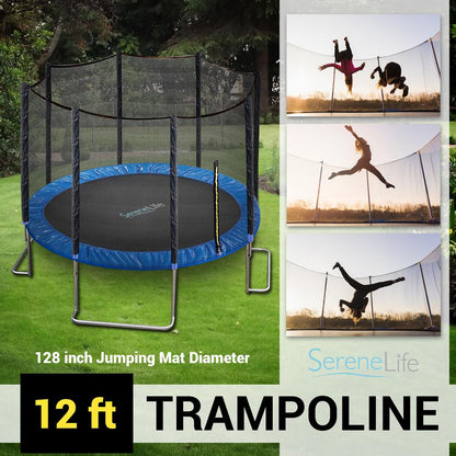 12FT Outdoor Trampoline - Safe Jumping, Reinforced Mat, Blue