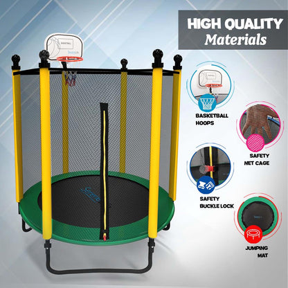 5ft Kids Trampoline with Safety Net & Basketball Hoop - Indoor/Outdoor Use