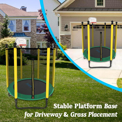 5ft Kids Trampoline with Safety Net & Basketball Hoop - Indoor/Outdoor Use