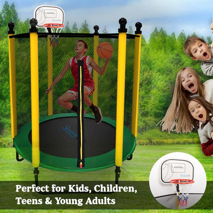 5ft Kids Trampoline with Safety Net & Basketball Hoop - Indoor/Outdoor Use