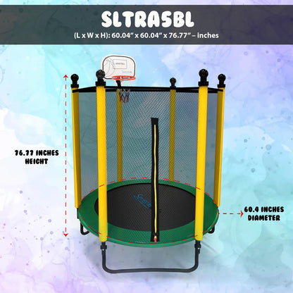 5ft Kids Trampoline with Safety Net & Basketball Hoop - Indoor/Outdoor Use