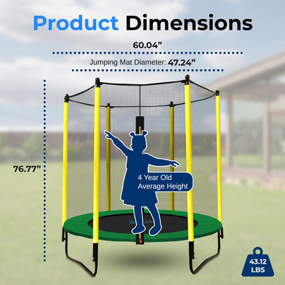 5ft Kids Trampoline with Safety Net & Basketball Hoop - Indoor/Outdoor Use